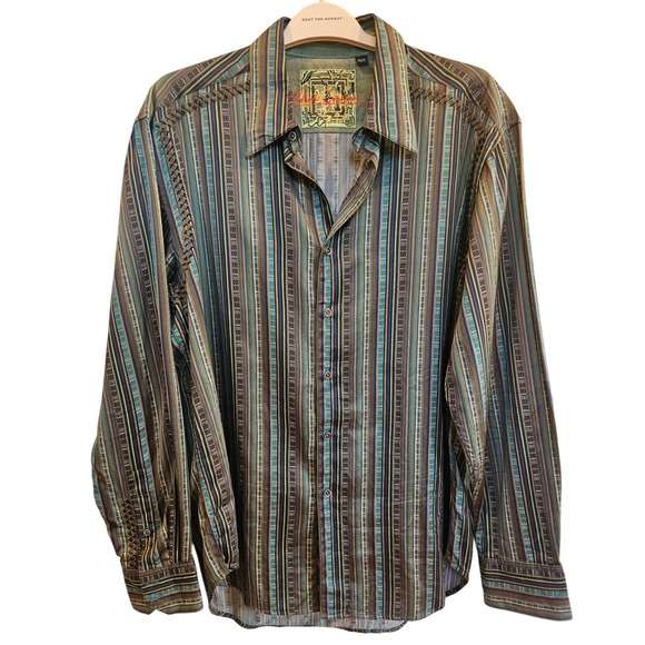 Robert Graham Men's XL Embroidered Button Up Shirt Striped l - Picture 1 of 4